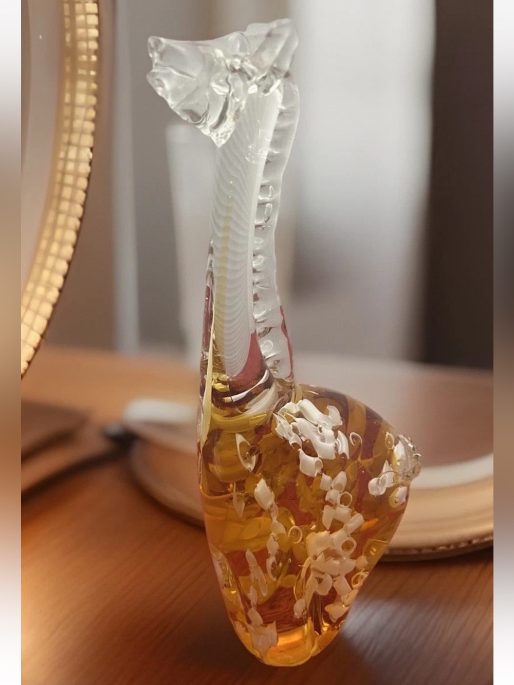 10" VTG Fifth Avenue Crystal Clear Amber Giraffe Figurine Hand Blown Paperweight